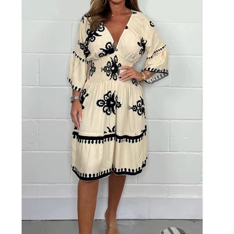 Elegant V-Neck Midi Dress – Effortless Grace for Every Occasion