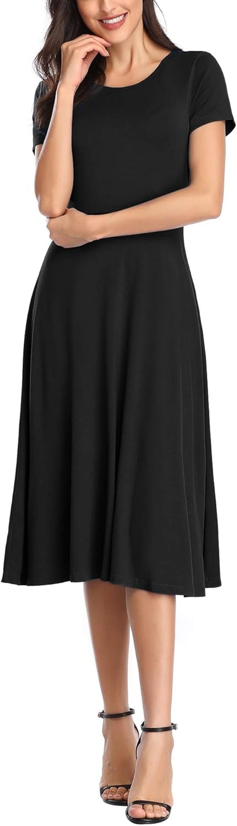 Women'S Short Sleeve Waisted Slim Fit Midi Dress